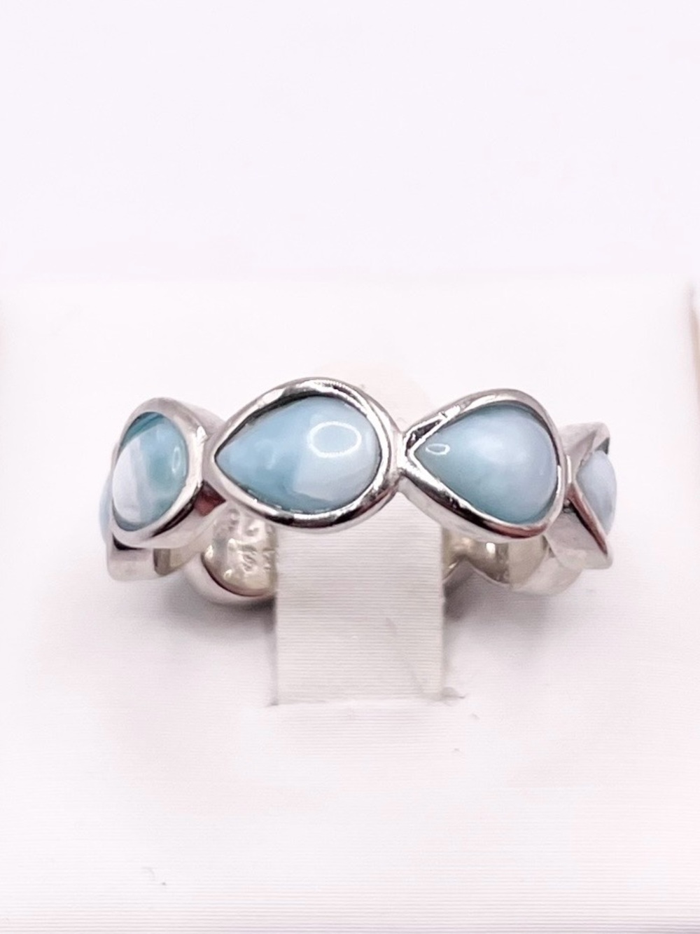 Size 6.5 Sterling Silver Teardrop Larimar Eternity Ring